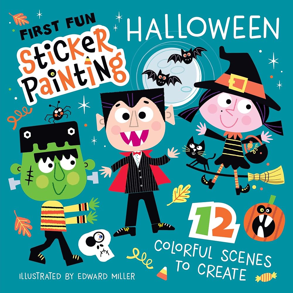 First Fun Sticker Painting: Halloween: 12 Colorful Scenes to Create (Happy Fox Books) Screen-Free Spooky Fun Paint-by-Sticker Activity Book for Toddlers and Kids Ages 4-6 cover image